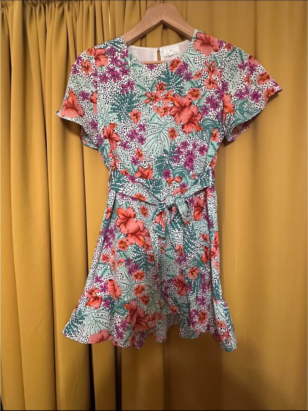 Lost + Wander Floral Flutter Dress in Mint, Coral & Purple